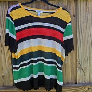 Nine West Yellow and Black Sheer Top